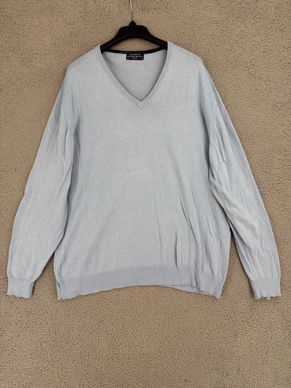 Charles Tyrwhitt Men’s XXL long sleeve Pale Blue V-Neck Sweater pullover soft